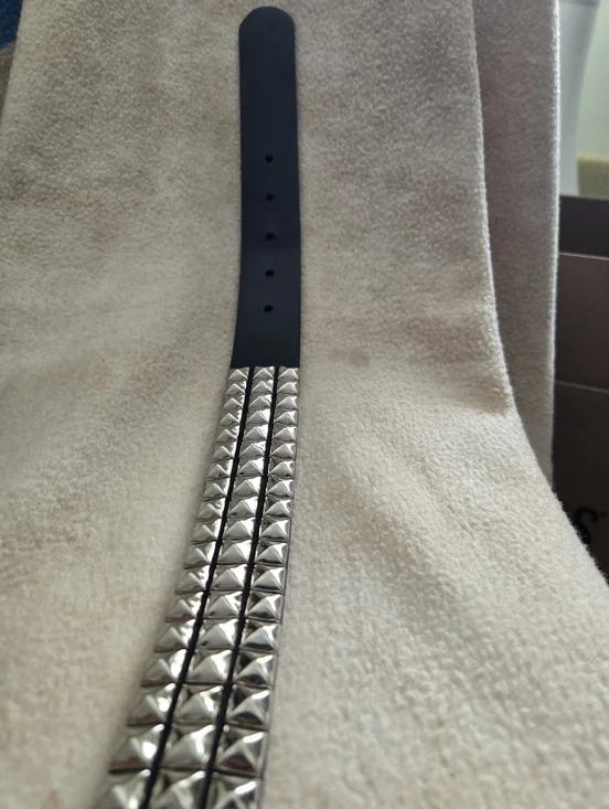 Target Black 3 Row Pyramid Studded Triple-Row Belt Punk Rock Goth Metal - Picture 8 of 9